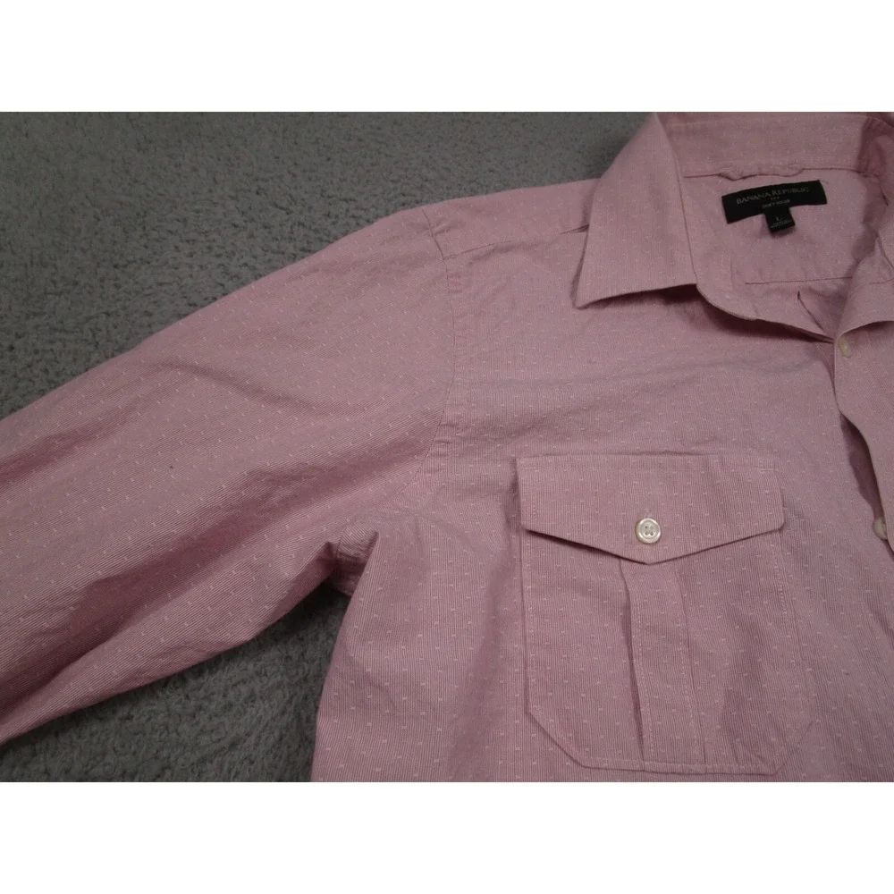 Banana Republic Shirt Mens Large Pink Geometric Soft‎ Wash Button Up Pockets